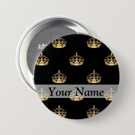 黒および金ゴールドの王冠パターン 缶バッジ (正面&裏面)