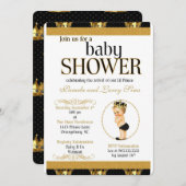 黒および金ゴールドの王室のな王子ベビーシャワーの招待状 招待状 (正面/裏面)