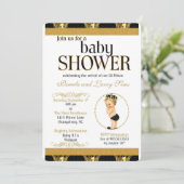 黒および金ゴールドの王室のな王子ベビーシャワーの招待状 招待状 (スタンド正面)