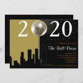 黒および金ゴールドの球の大晦日のパーティの招待状 招待状 (正面/裏面)