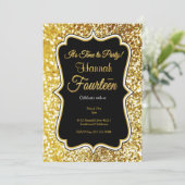 黒および金ゴールドの第14誕生日の招待 招待状 (スタンド正面)
