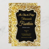 黒および金ゴールドの第14誕生日の招待 招待状 (正面/裏面)