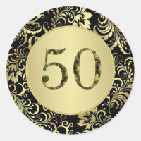 黒および金ゴールドの第50誕生会のステッカー