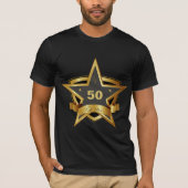 黒および金ゴールドの第50誕生日の星 Tシャツ (正面)