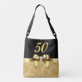 黒および金ゴールドの第50誕生日プレゼントは体のトートを交差させます クロスボディバッグ (裏面)