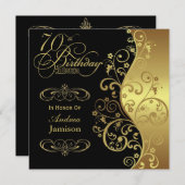 黒および金ゴールドの第70誕生日のパーティの招待状 招待状 (正面/裏面)