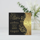 黒および金ゴールドの第70誕生日のパーティの招待状 招待状 (スタンド正面)