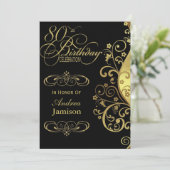 黒および金ゴールドの第80誕生日のパーティの招待状 招待状 (スタンド正面)