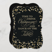 黒および金ゴールドの紙吹雪の結婚式招待状 招待状 (正面/裏面)