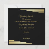 黒および金ゴールドの花柄の第30誕生日の招待 招待状 (裏面)