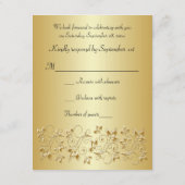 黒および金ゴールドの花柄第50 RSVPカード (裏面)