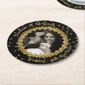 黒および金ゴールドの輝き ラウンドペーパーコースター (アングル)