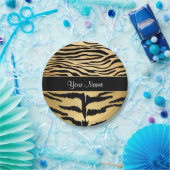 黒および金ゴールドの金属トラのストライプなパターン ペーパープレート (パーティー)