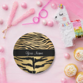 黒および金ゴールドの金属トラのストライプなパターン ペーパープレート (パーティー)