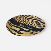 黒および金ゴールドの金属トラのストライプなパターン ペーパープレート (アングル)