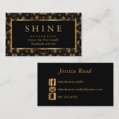 黒および金ゴールドの金属花柄 名刺 (正面/裏面)