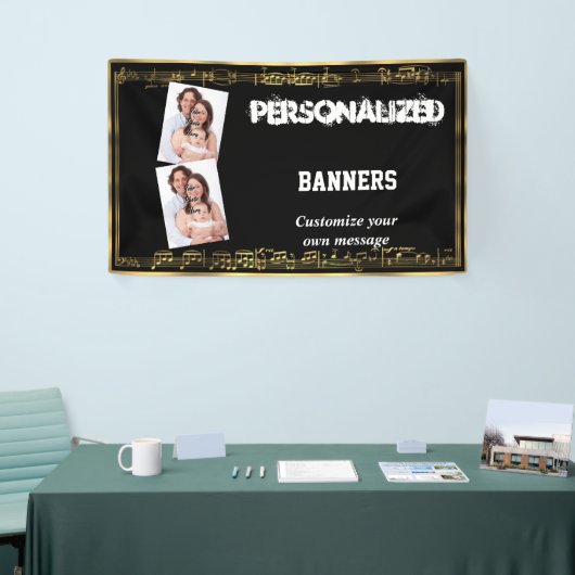 黒および金ゴールドの音符 横断幕 (トレードショー)