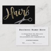 黒および金ゴールドの魅力的な美容師のアポイントメント 予約カード (正面/裏面)