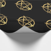 黒および金ゴールドの魔法使いの五芒星 ラッピングペーパー (角)