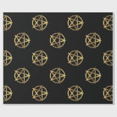 黒および金ゴールドの魔法使いの五芒星 ラッピングペーパー (フラット)