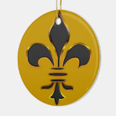 黒および金ゴールドの(紋章の)フラ・ダ・リのオーナメント セラミックオーナメント (左)