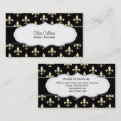 黒および金ゴールドの(紋章の)フラ・ダ・リの名刺 名刺 (正面/裏面)