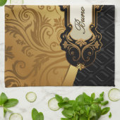 黒および金ゴールドのBuncoの付属品 キッチンタオル (折り畳み)