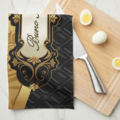 黒および金ゴールドのBuncoの付属品 キッチンタオル (四つ折り)