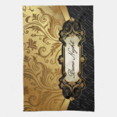 黒および金ゴールドのBuncoの付属品 キッチンタオル (縦)