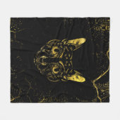 黒および金ゴールドのSphynx猫 フリースブランケット (正面(横))