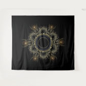 黒および金ゴールドはフラクタルの曼荼羅のタペストリーを抽出します タペストリー (正面(横))