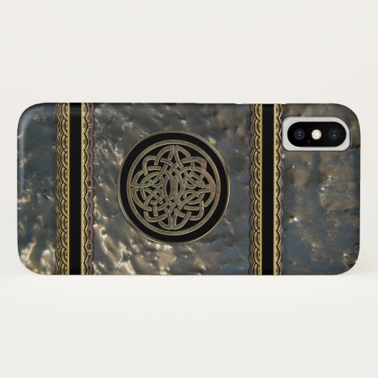 黒および金ゴールドはiPhone Xの場合のケルト結び目模様に金属をかぶせます Case-Mate iPhoneケース (裏面(横))