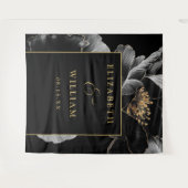 黒および金ゴールドエレガントフローラ結婚の背景 タペストリー (正面(横))