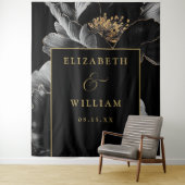 黒および金ゴールドエレガントフローラ結婚の背景 タペストリー (インサイチュ)