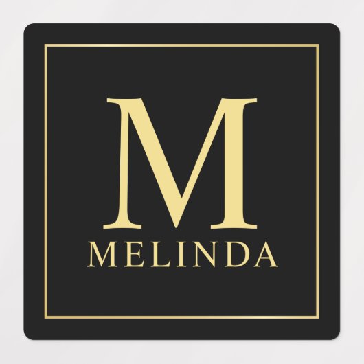 黒および金ゴールドエレガントモノグラムラベル ラベル (デザイン1)