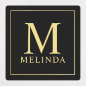 黒および金ゴールドエレガントモノグラムラベル ラベル (デザイン2)