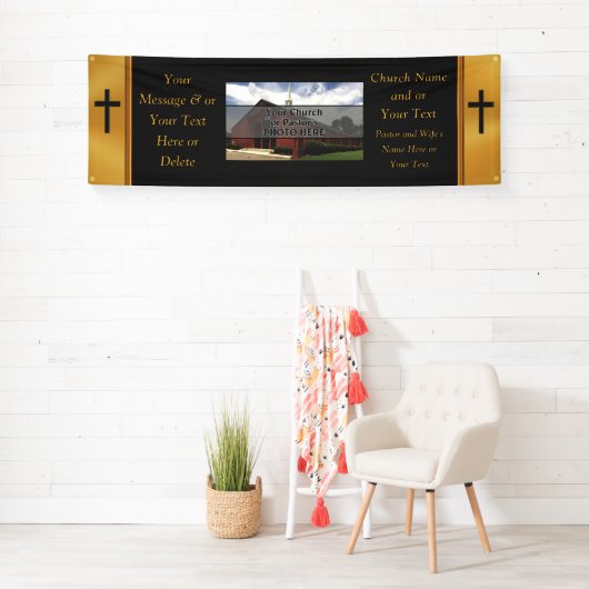 黒および金ゴールドカスタムな教会旗、あなたの色 横断幕 (インサイチュ)