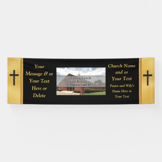 黒および金ゴールドカスタムな教会旗、あなたの色 横断幕 (横)