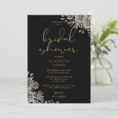 黒および金ゴールドゴシックフローラブライダルシャワー 招待状 (スタンド正面)