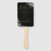 黒および金ゴールドゴシックフローラ結婚式 プログラム ハンドファン (正面)