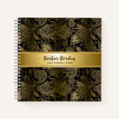 黒および金ゴールドヴィンテージフローラペイズリーパターン ノートブック (正面)