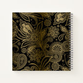 黒および金ゴールドヴィンテージフローラペイズリーパターン ノートブック (裏面)