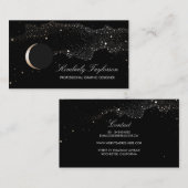黒および金ゴールド夜星の三日月形の月のモダン 名刺 (正面/裏面)