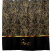 黒および金ゴールド家族は永久にデザインです シャワーカーテン (正面)