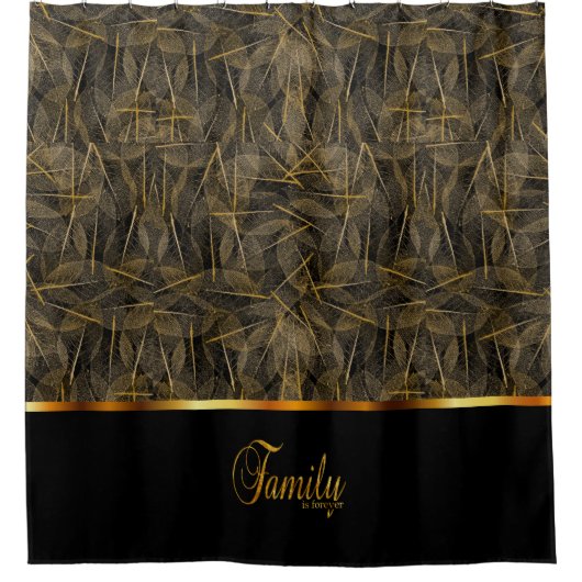 黒および金ゴールド家族は永久にデザインです シャワーカーテン (正面)
