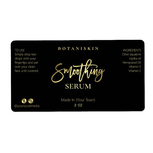 黒および金ゴールド平滑化顔血清ラベル ラベル (正面)