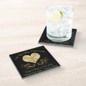 黒および金ゴールド第50記念日のギフトのアイディアのコースター ガラスコースター (アングル)