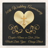 黒および金ゴールド第50記念日のギフトのアイディアのコースター ガラスコースター (正面)