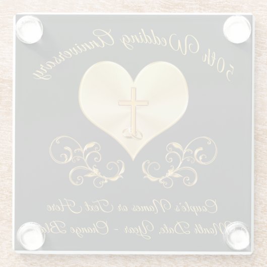 黒および金ゴールド第50記念日のギフトのアイディアのコースター ガラスコースター (裏面)