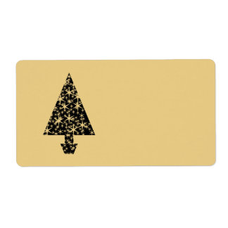 黒および金ゴールド色のクリスマスツリーの設計 ラベル